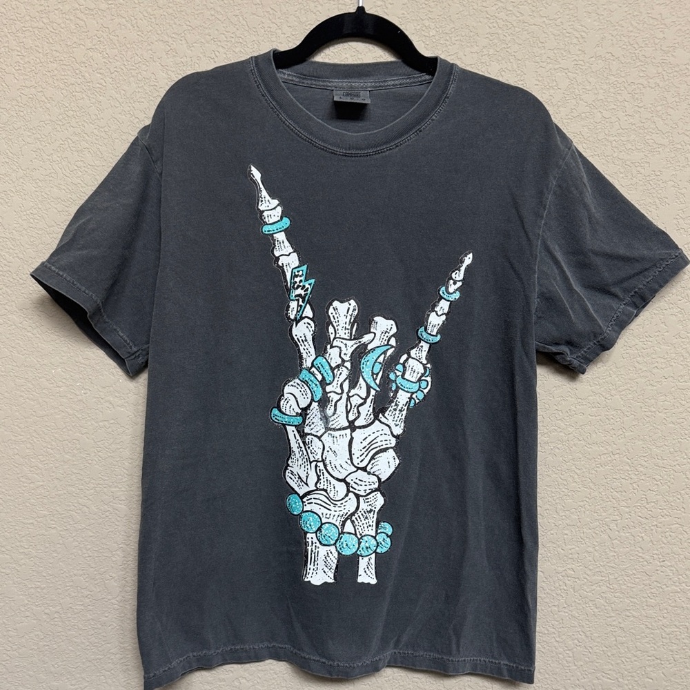 Turquoise jewelry Tee with Skeleton Graphic - New Without Tags